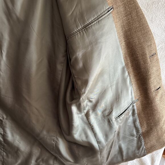 Hickey Freeman Boardroom Blazer Sport Coat 46R Brown Wool Silk Linen Jacket - Picture 15 of 16